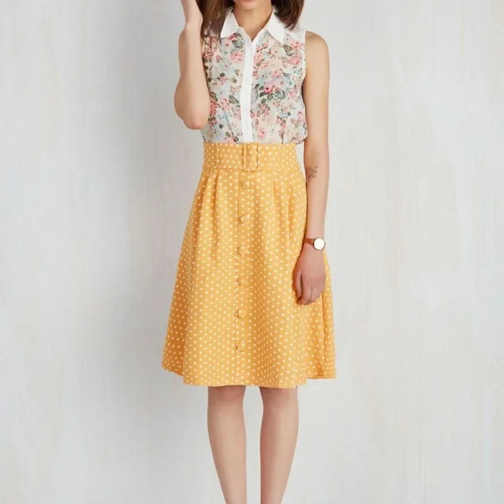 Modcloth "Intern of Fate" Skirt in Citrus Dots
